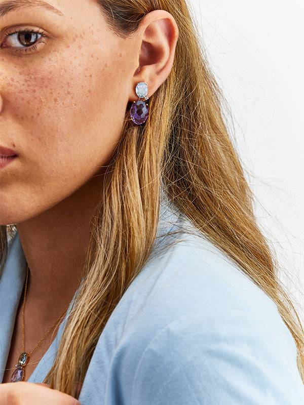 Nanis Orecchini "IPANEMA" pendenti in oro, ametista, topazio blu e dettagli – Nanis Italian Jewels Shopping Online