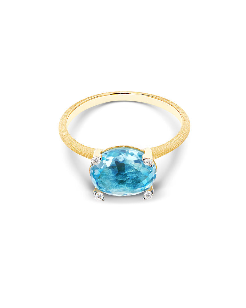 Nanis Anello "IPANEMA" in oro, topazio blu e dettagli di diamanti – Nanis Italian Jewels Prezzo Ridotto