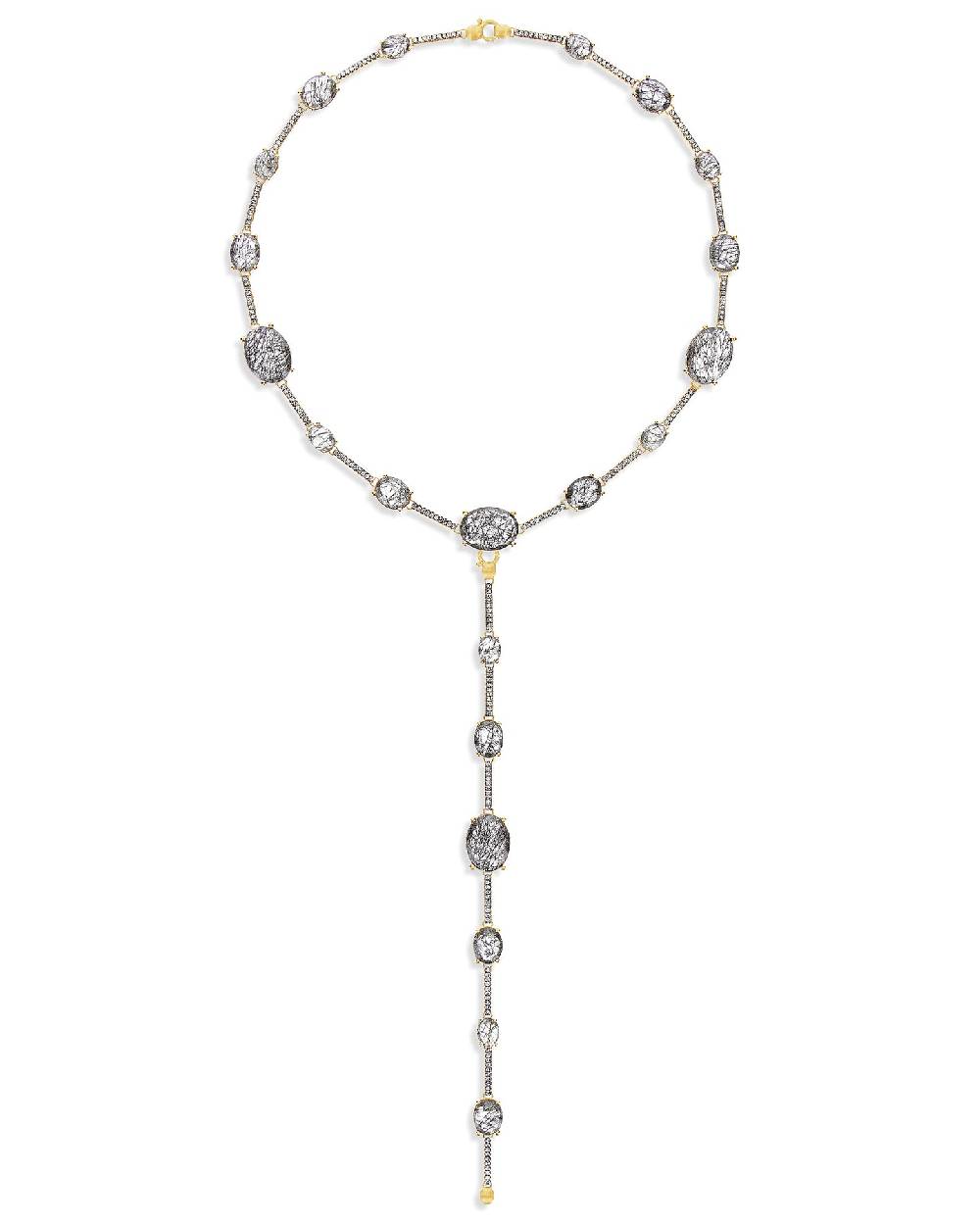 Nanis Collana girocollo "ARIA" in oro, quarzo rutilato grigio e barrette di – Nanis Italian Jewels Trasporto libero internazionale