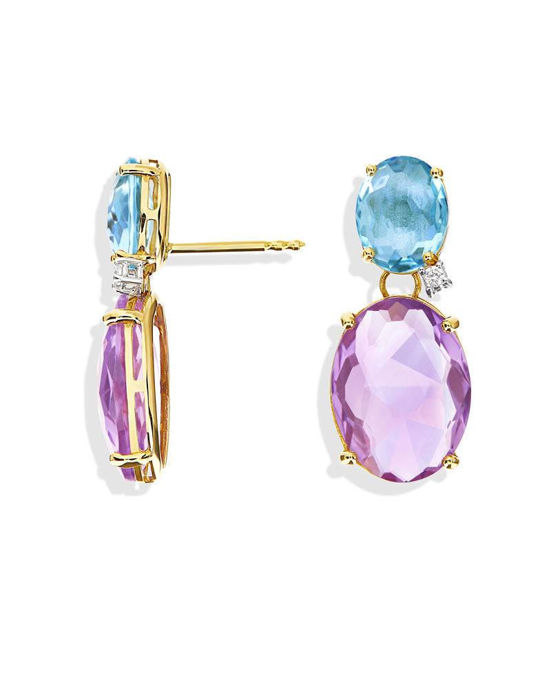 Nanis Orecchini "IPANEMA" pendenti in oro, ametista, topazio blu e dettagli – Nanis Italian Jewels In vendita