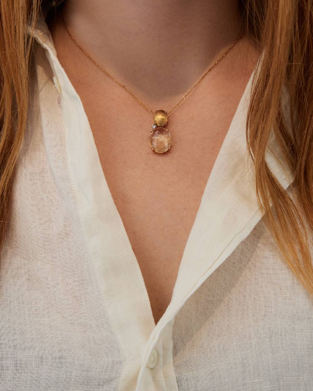 Nanis Collana "IPANEMA" con boule pendente in oro, quarzo rutilato giallo e – Nanis Italian Jewels Promozione temporanea
