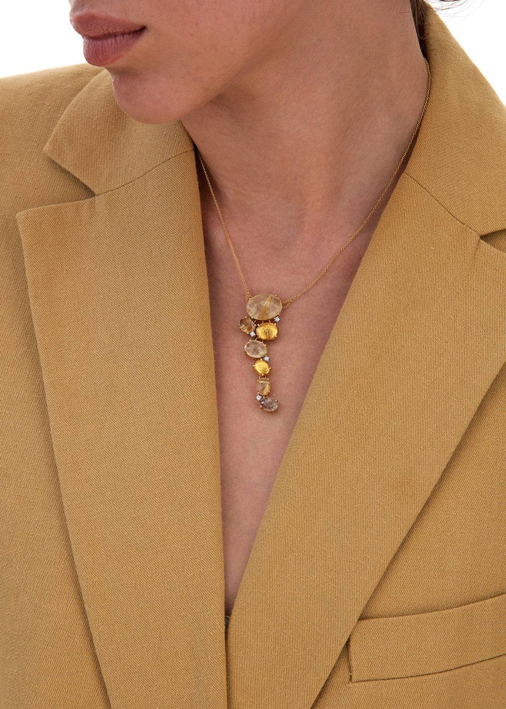 Nanis Collana "IPANEMA" pendente con boules in oro, quarzo rutilato giallo e – Nanis Italian Jewels Fino al 50% di sconto