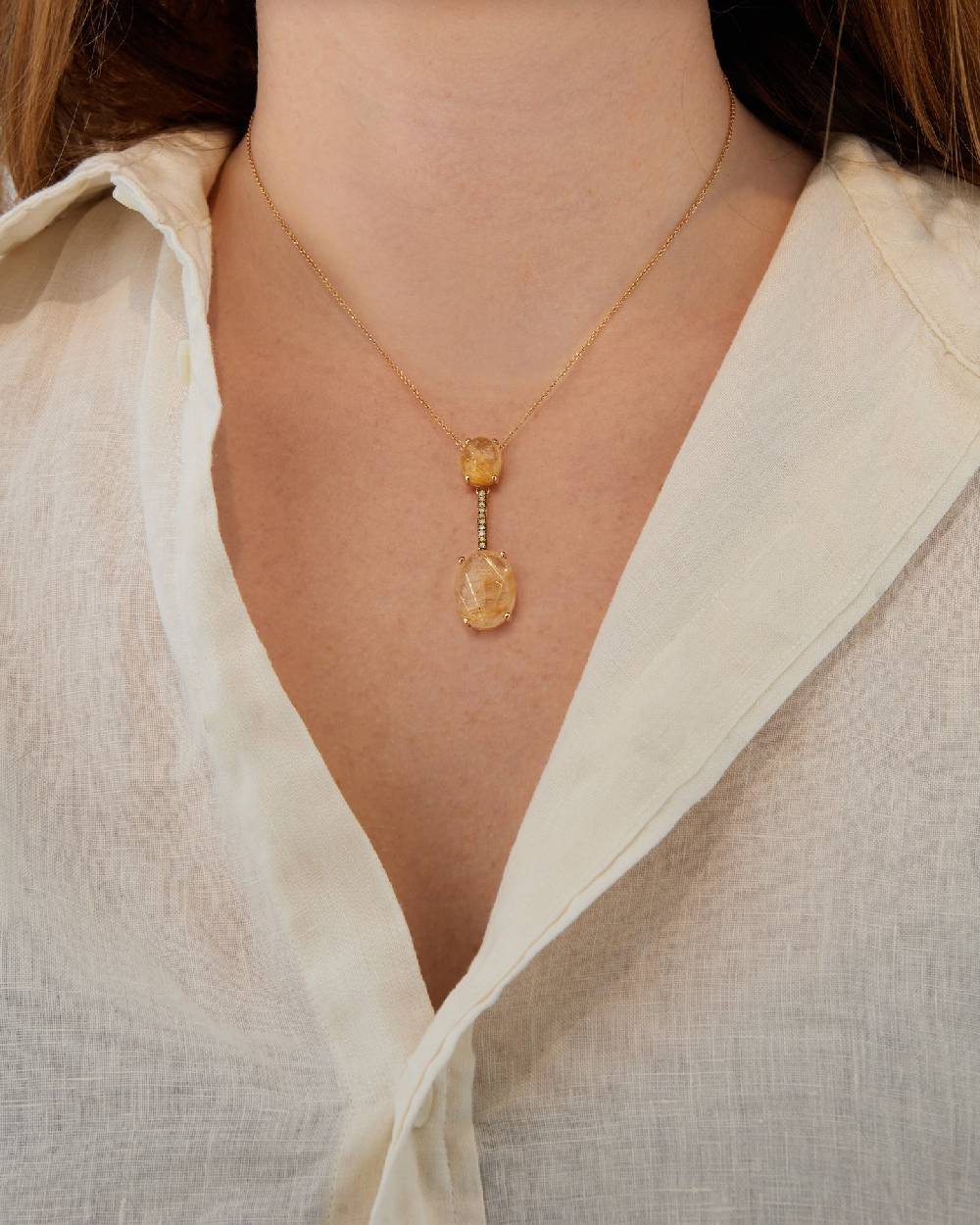 Nanis Collana "IPANEMA" con pendente in oro, quarzo rutilato giallo e barret – Nanis Italian Jewels Fino al 60% di sconto