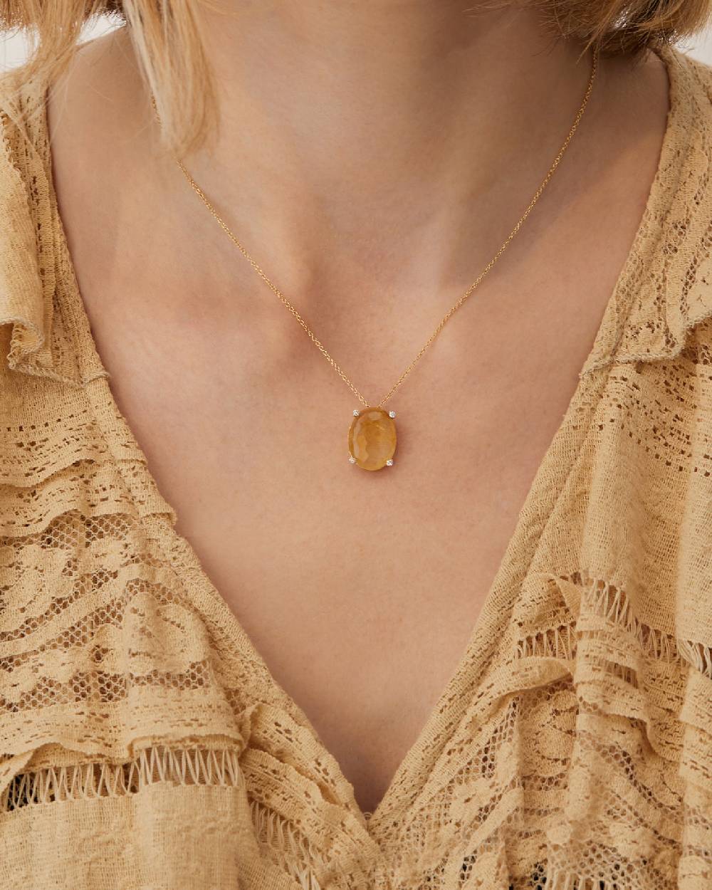 Nanis Collana "IPANEMA" pendente con ciondolo in oro, quarzo rutilato giallo – Nanis Italian Jewels Fino al 65% di sconto