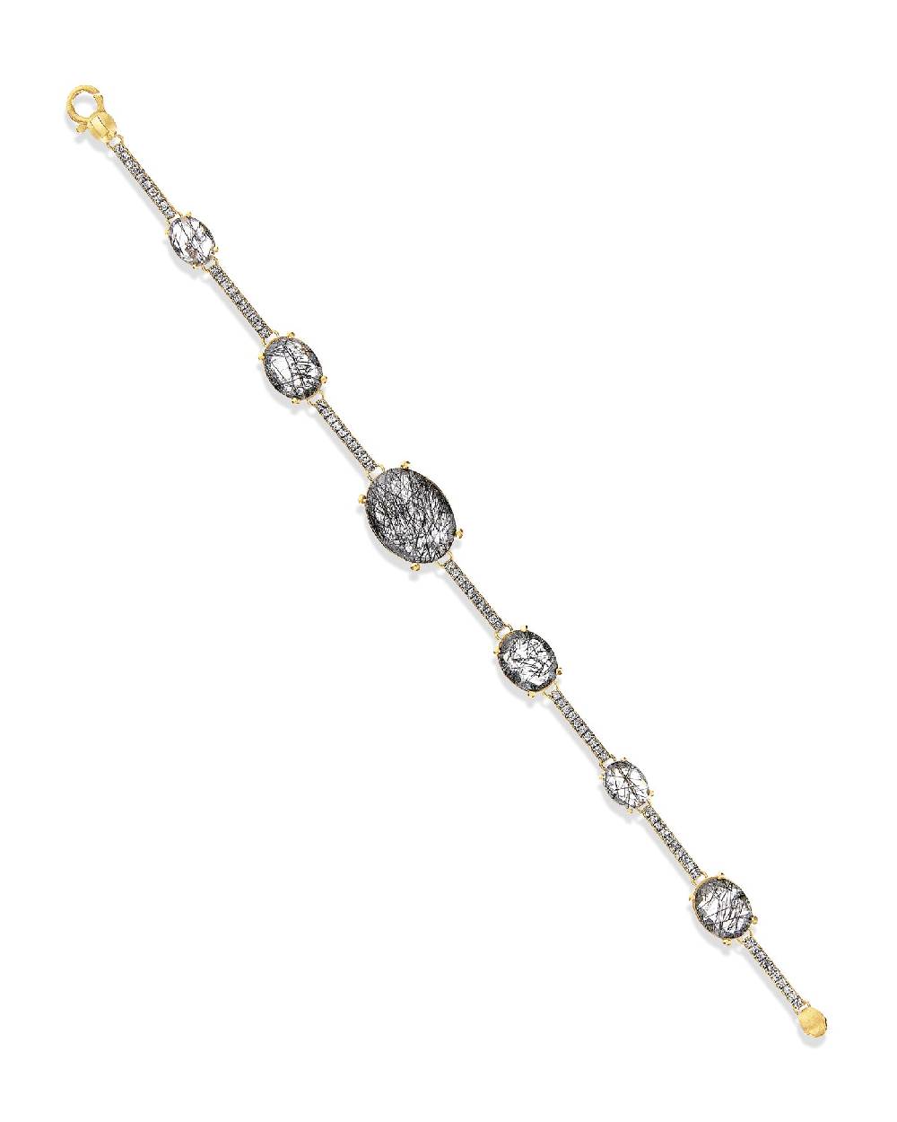 Nanis Bracciale "ARIA" in oro, quarzo rutilato grigio e barrette di diamanti – Nanis Italian Jewels Offerta natalizia