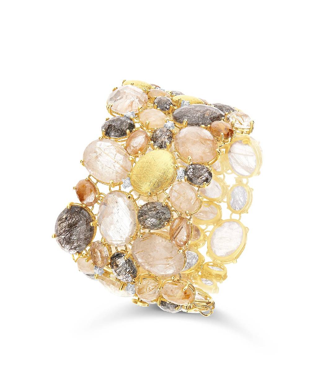 Nanis Bracciale "IPANEMA" a fascia in oro, quarzo rutilato e diamanti – Nanis Italian Jewels