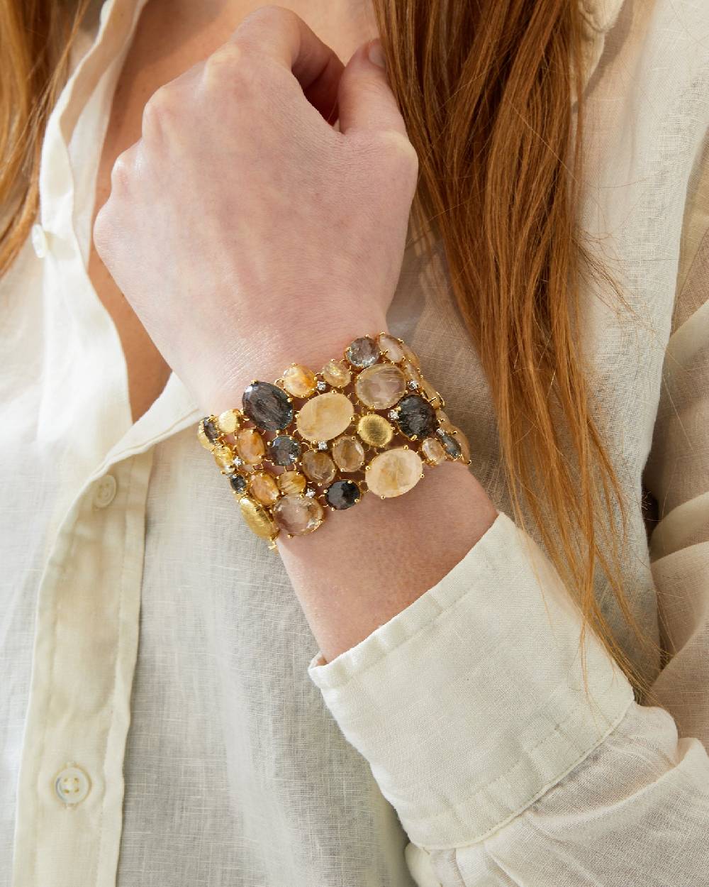 Nanis Bracciale "IPANEMA" a fascia in oro, quarzo rutilato e diamanti – Nanis Italian Jewels Offerta Pasqua