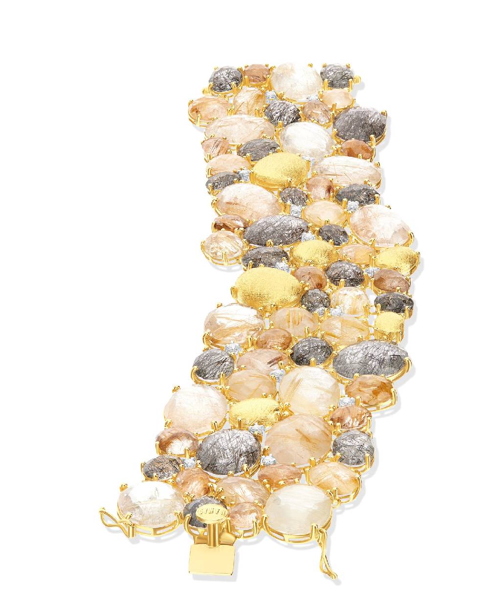 Nanis Bracciale "IPANEMA" a fascia in oro, quarzo rutilato e diamanti – Nanis Italian Jewels Offerta Pasqua