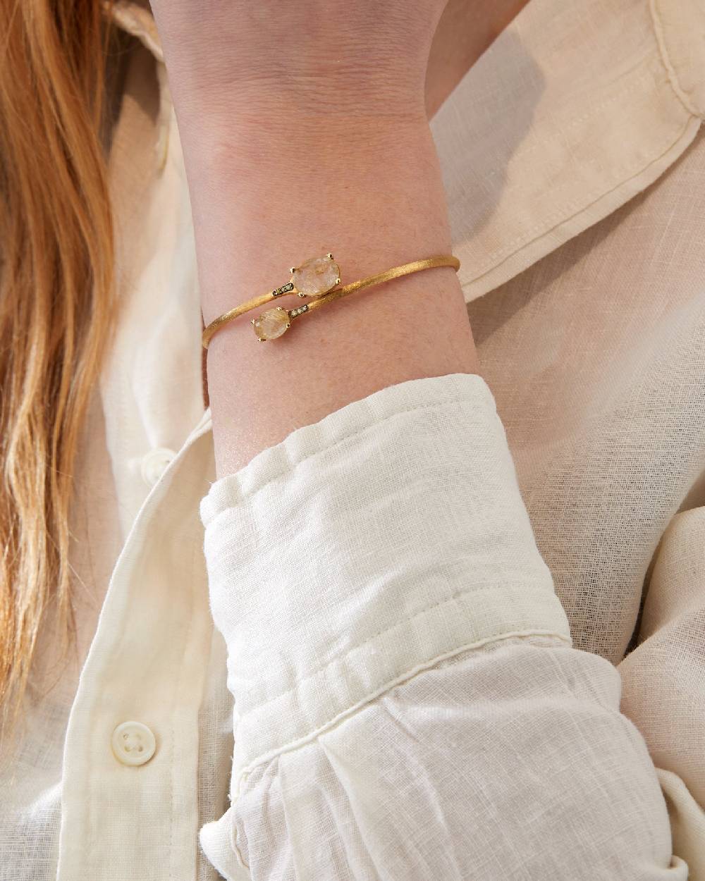 Nanis Bracciale a schiava "IPANEMA" in oro, quarzo rutilato giallo e diamant – Nanis Italian Jewels Offerta Giorno del Papà