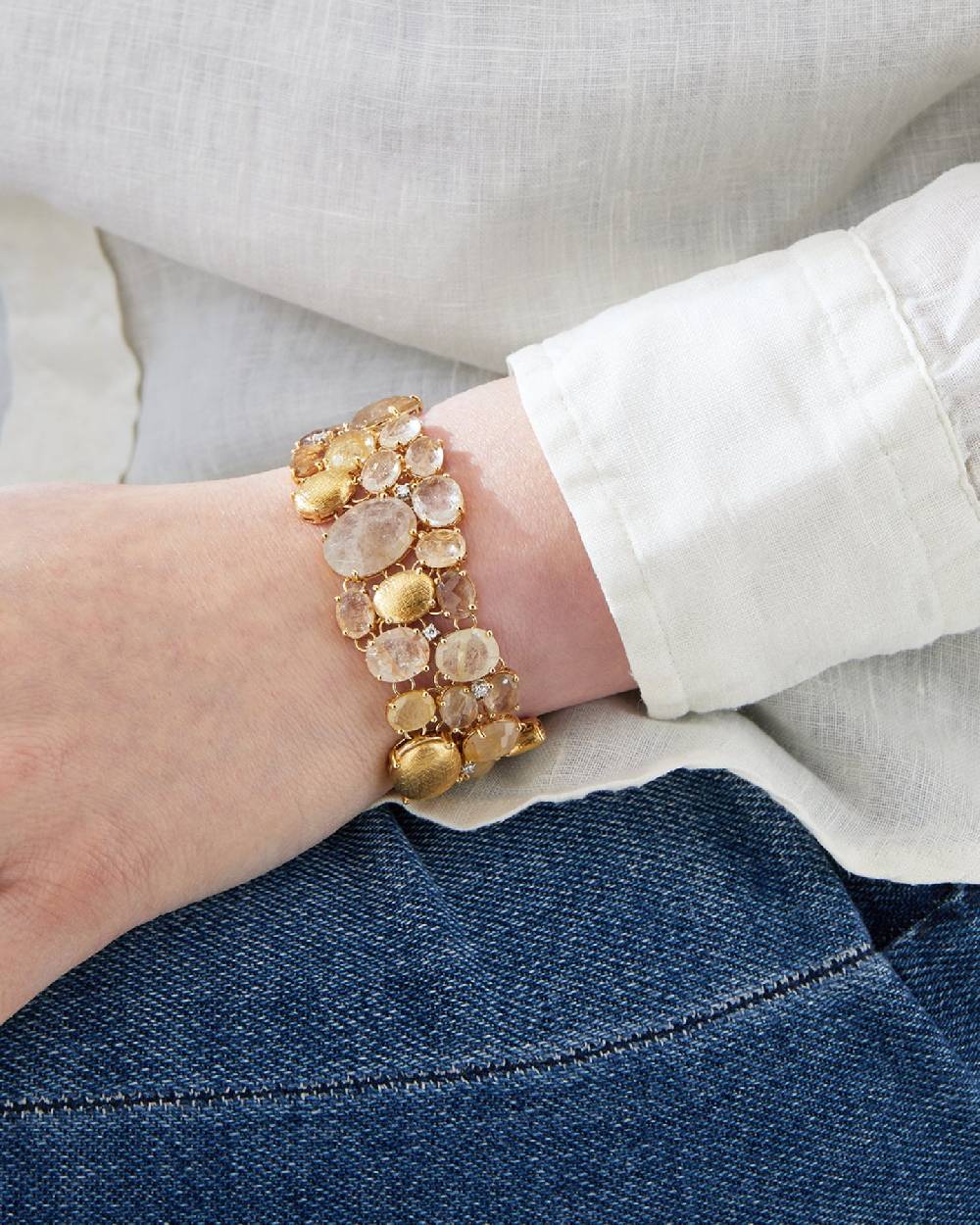 Nanis Bracciale "IPANEMA" a fascia in oro, quarzo rutilato giallo e diamanti – Nanis Italian Jewels Offerta Anniversario