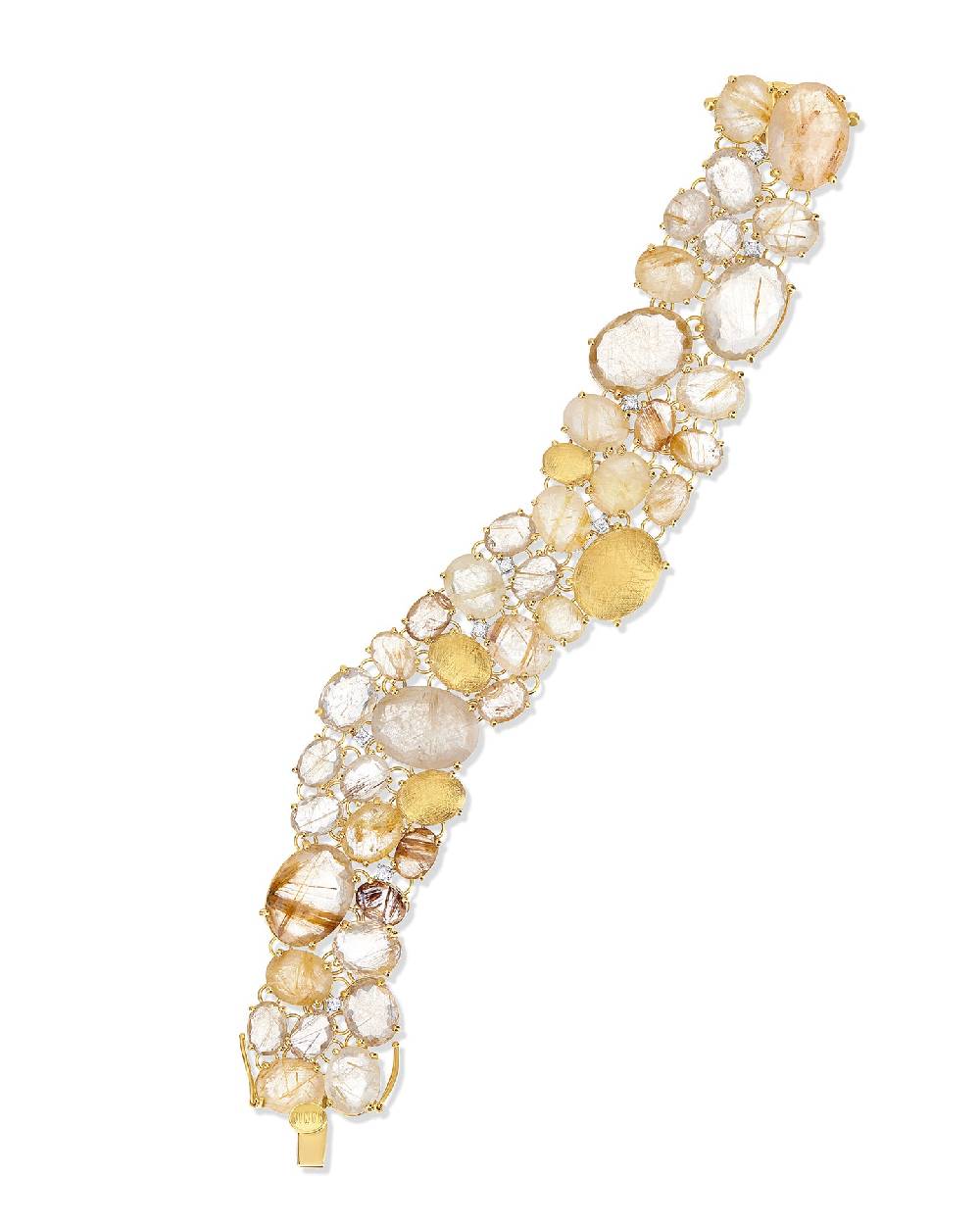 Nanis Bracciale "IPANEMA" a fascia in oro, quarzo rutilato giallo e diamanti – Nanis Italian Jewels Offerta Anniversario