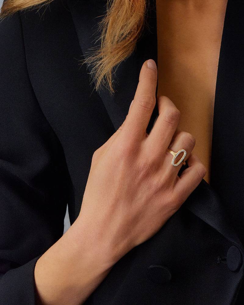 Nanis Anello "LIBERA" con elemento ovale in oro e diamanti (piccolo) – Nanis Italian Jewels Liquidazione