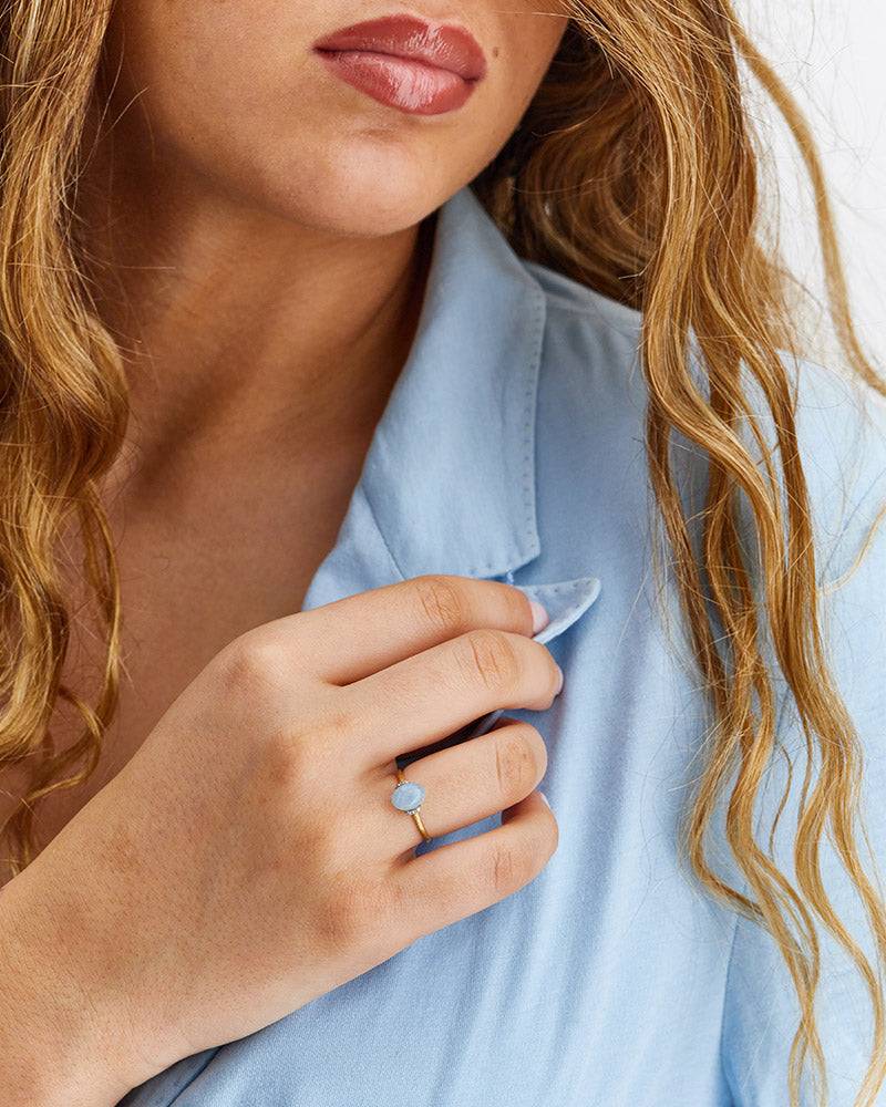 Nanis Anello "DANCING AZURE" con boule in oro, diamanti e acquamarina (picco – Nanis Italian Jewels 50% di sconto con spedizione gratuita