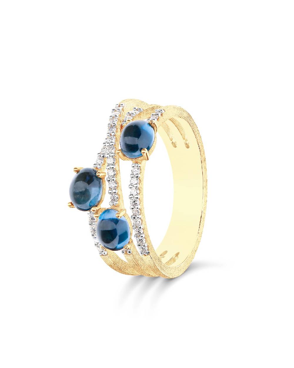 Nanis Anello "DANCING AZURE" a tripla fascia incrociata in oro, diamanti e t – Nanis Italian Jewels Italy