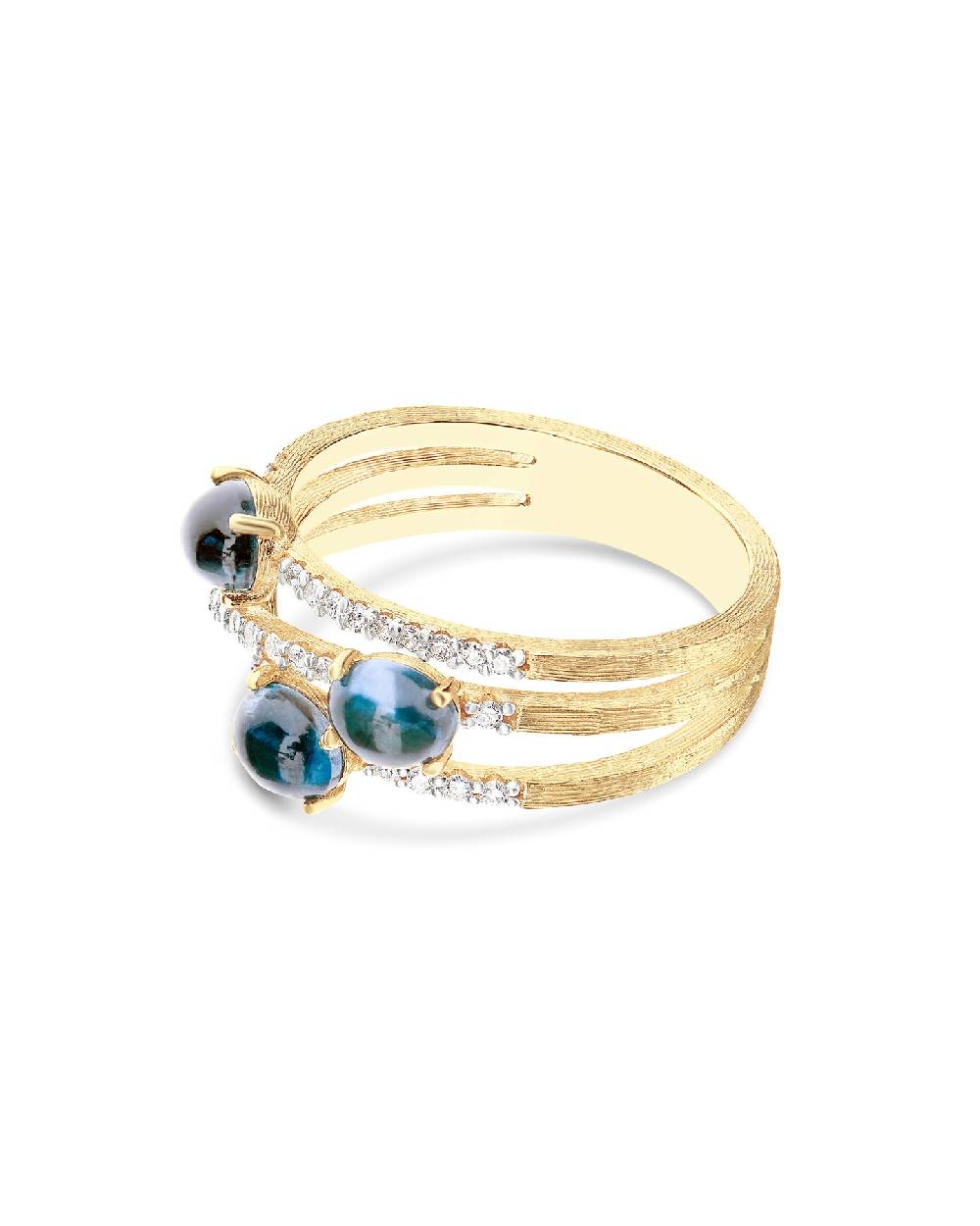 Nanis Anello "DANCING AZURE" a tripla fascia incrociata in oro, diamanti e t – Nanis Italian Jewels Italy