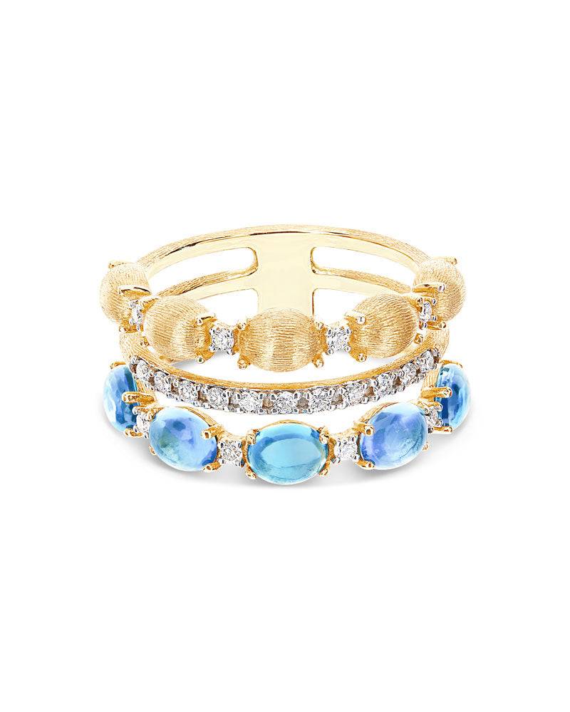 Nanis Anello "DANCING AZURE" a tripla fascia in oro, diamanti e topazio Lond – Nanis Italian Jewels Nuovo