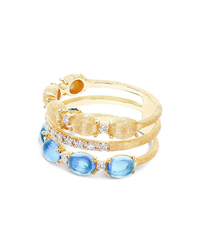 Nanis Anello "DANCING AZURE" a tripla fascia in oro, diamanti e topazio Lond – Nanis Italian Jewels Nuovo