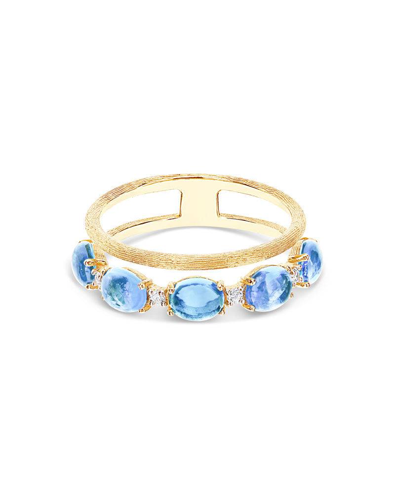 Nanis Anello "DANCING AZURE" a doppia fascia in oro, diamanti e topazio Lond – Nanis Italian Jewels Qualità
