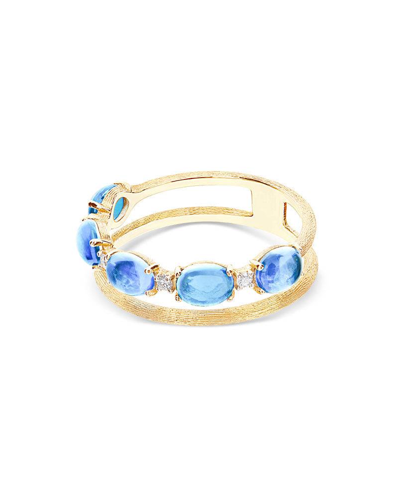Nanis Anello "DANCING AZURE" a doppia fascia in oro, diamanti e topazio Lond – Nanis Italian Jewels Qualità