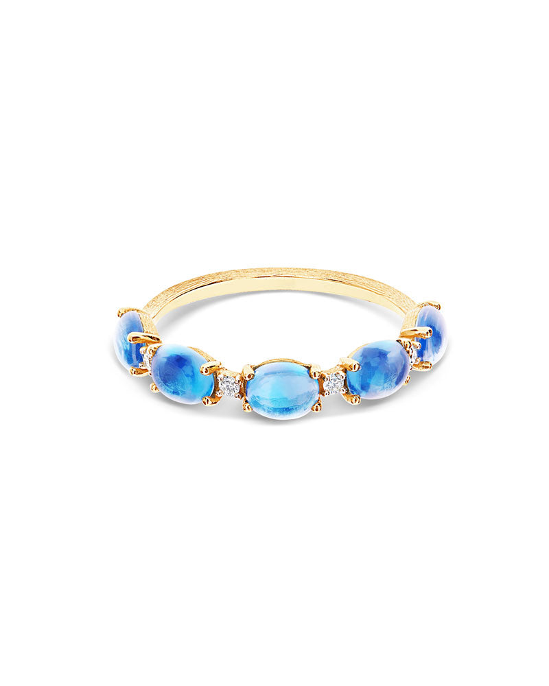 Nanis Anello "DANCING AZURE" con boules in oro, diamanti e topazio London bl – Nanis Italian Jewels Vendita