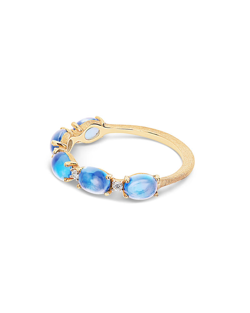Nanis Anello "DANCING AZURE" con boules in oro, diamanti e topazio London bl – Nanis Italian Jewels Vendita