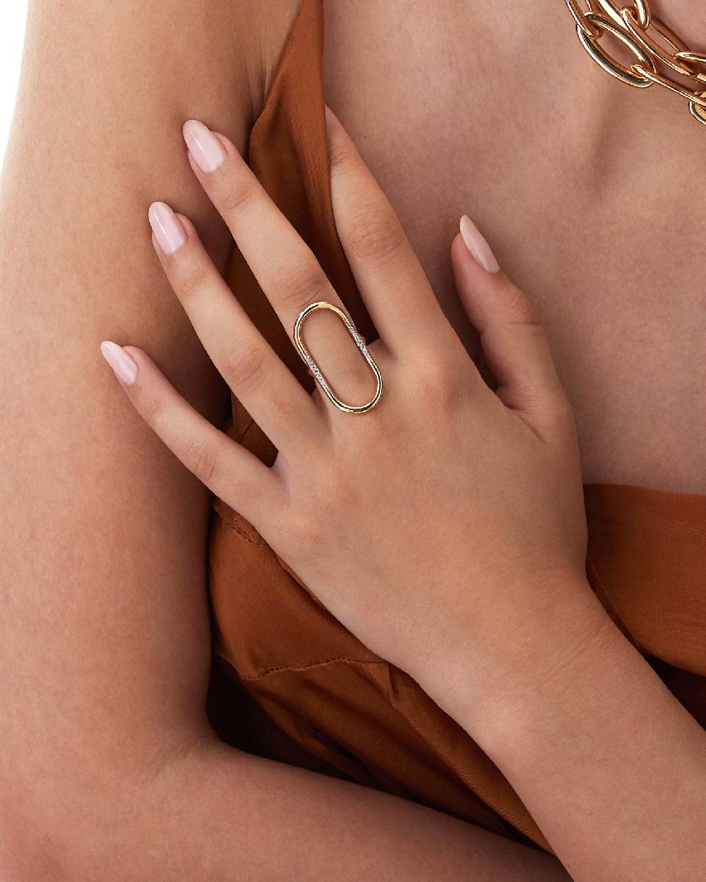 Nanis Anello "LIBERA" di design ovale aperto in oro rosa e diamanti – Nanis Italian Jewels Fino Al -60%