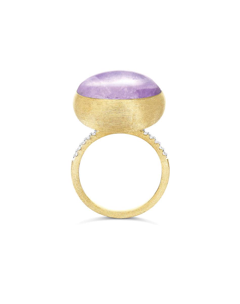 Nanis Anello Violetta "Boules" in oro inciso, diamanti, lepidolite e madrepe – Nanis Italian Jewels Sostegno trimestrale