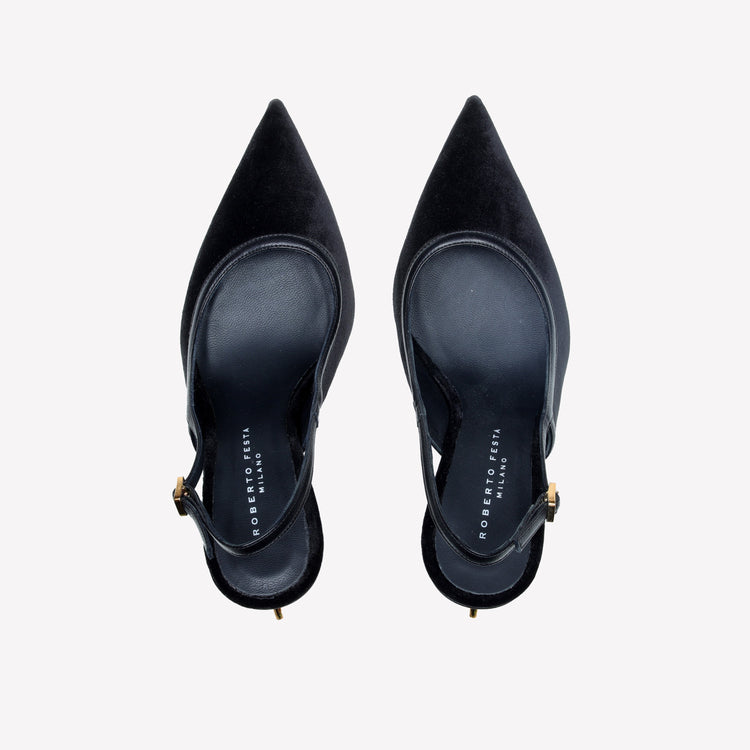 Roberto Festa SLINGBACK IN VELLUTO CON TACCO SCULTURA LOGO SANDY Nuova