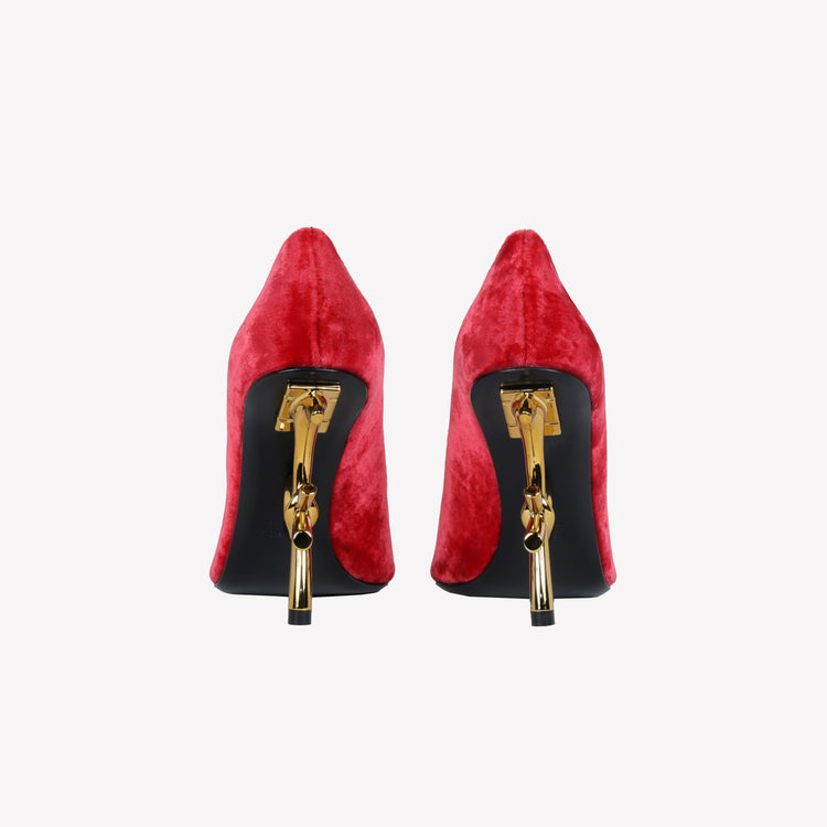 Roberto Festa DECOLLETE’ IN VELLUTO ROSSO CON TACCO SCULTURA LOGO DEAR 2025