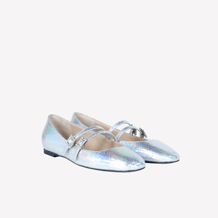 Roberto Festa BALLERINA IN PELLE LAMINATA CON DOPPIO CINTURINO E FIBBIA STRASS JULIE Italy