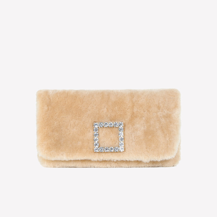 Roberto Festa BORSA CLUTCH IN MONTONE EFFETTO VISONE MIELE CON FIBBIA QUADRA COLOR GOLD CON CRISTALLI CAPRILUX Acquista Ora