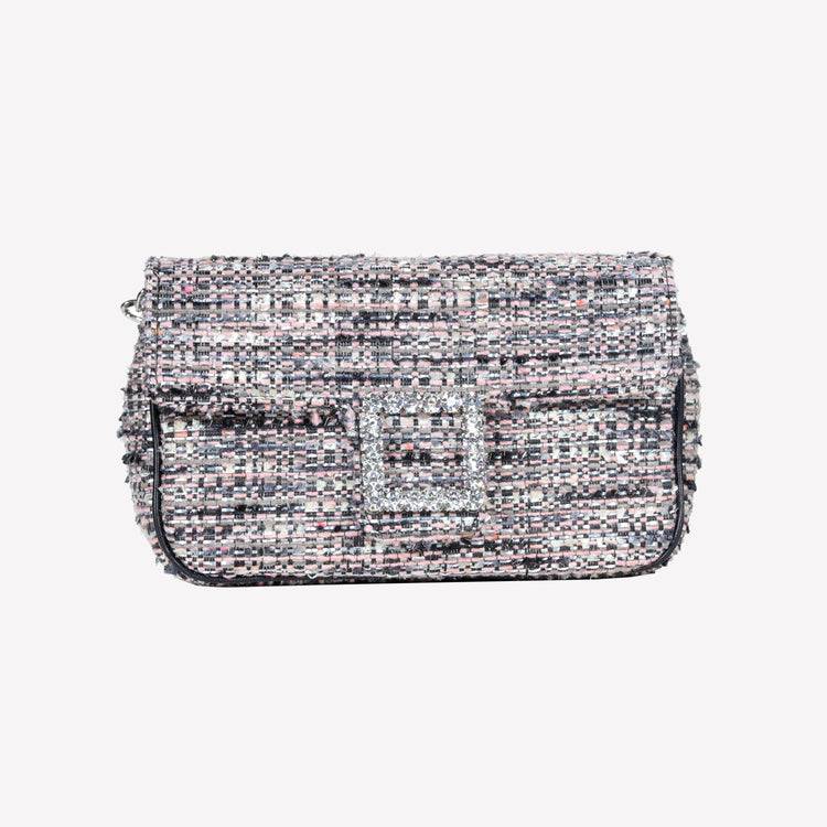 Roberto Festa BORSA A SPALLA IN TESSUTO MULTICOLOR CON ACCESSORIO FIBBIA QUADRA CON CRISTALLI LUNETTE Consegna Veloce