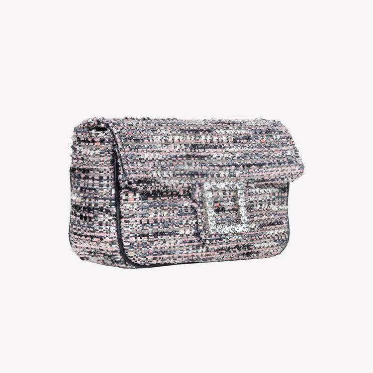 Roberto Festa BORSA A SPALLA IN TESSUTO MULTICOLOR CON ACCESSORIO FIBBIA QUADRA CON CRISTALLI LUNETTE Consegna Veloce