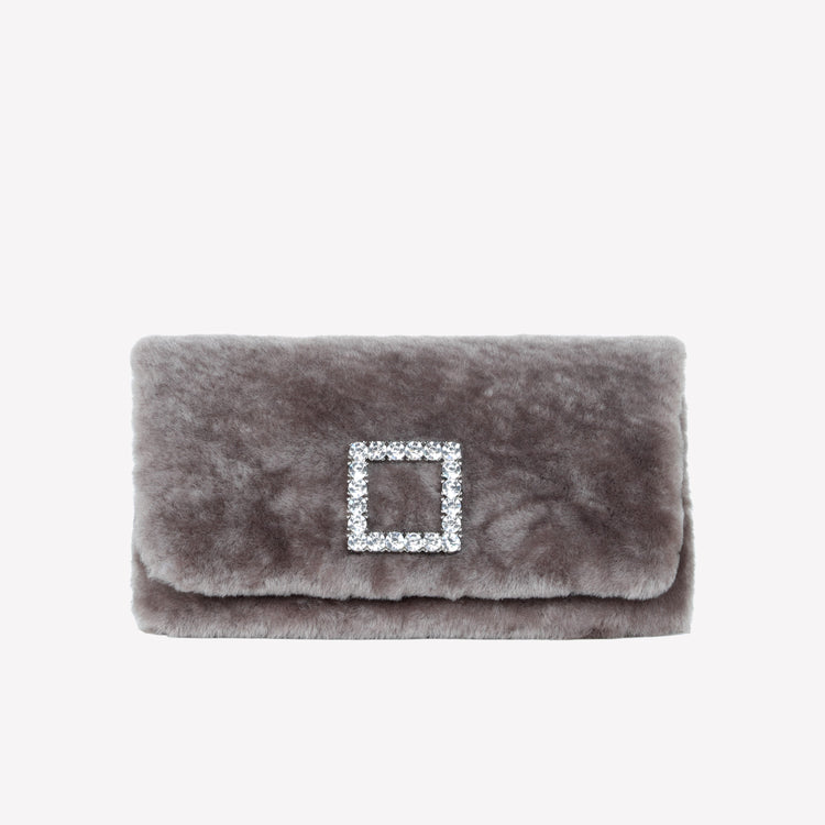 Roberto Festa BORSA CLUTCH IN MONTONE EFFETTO VISONE NUTRIA CON FIBBIA QUADRA COLOR SILVER CON CRISTALLI CAPRILUX Prezzo Ridotto