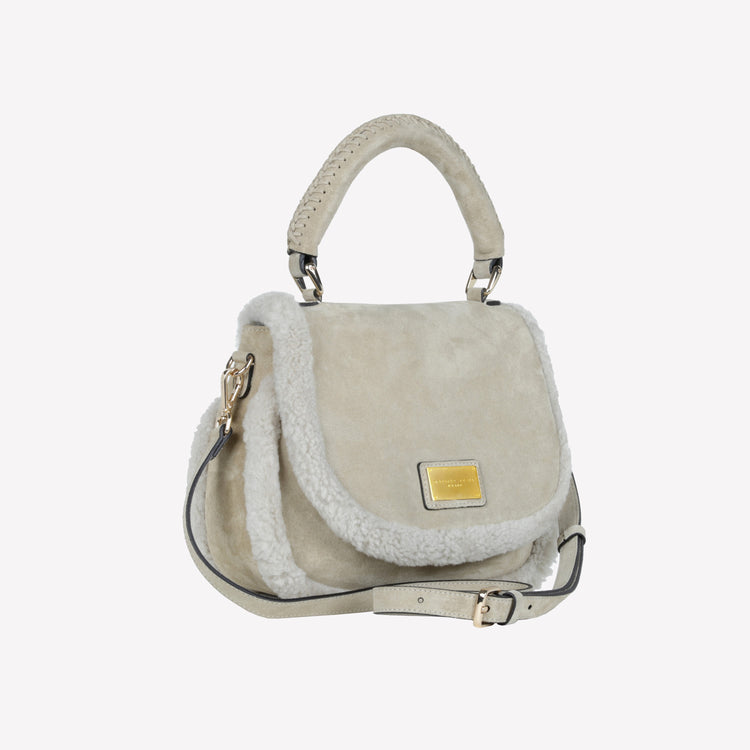 Roberto Festa BORSA CON MANICO IN CAMOSCIO COLOR LIGHT TAUPE CON RIPORTI IN MONTONE TAUPE VIBE Novità