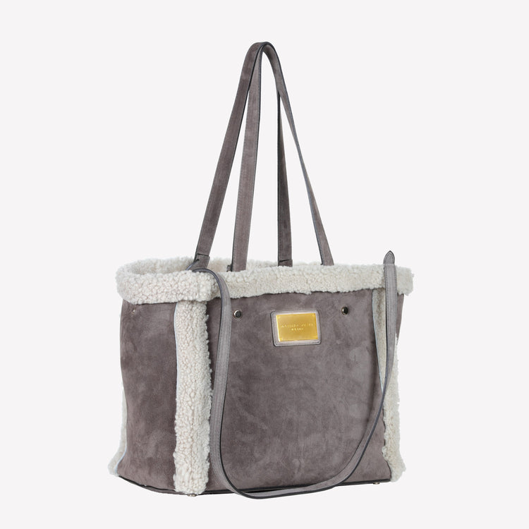 Roberto Festa BORSA SHOPPING IN CAMOSCIO LIGHT FANGO CON RIPORTI IN MONTONE TAUPE RAISSA Presa