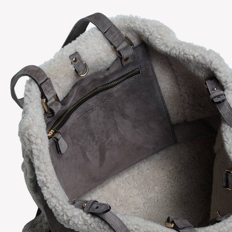 Roberto Festa BORSA SHOPPING IN CAMOSCIO LIGHT FANGO CON RIPORTI IN MONTONE TAUPE RAISSA Presa
