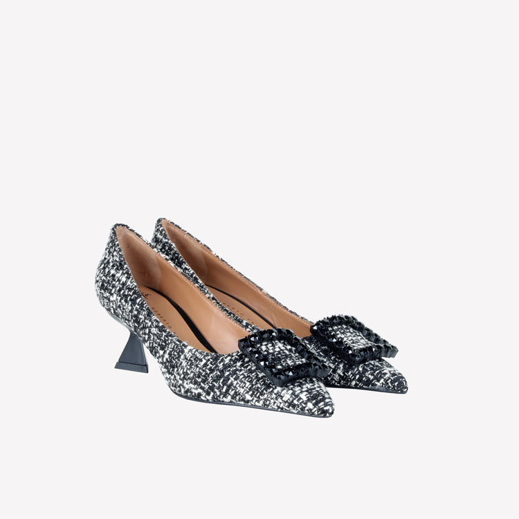 Roberto Festa DECOLLETE’ IN TESSUTO TWEED CON FIBBIA QUADRA CRISTALLI EVILLY Hotsell