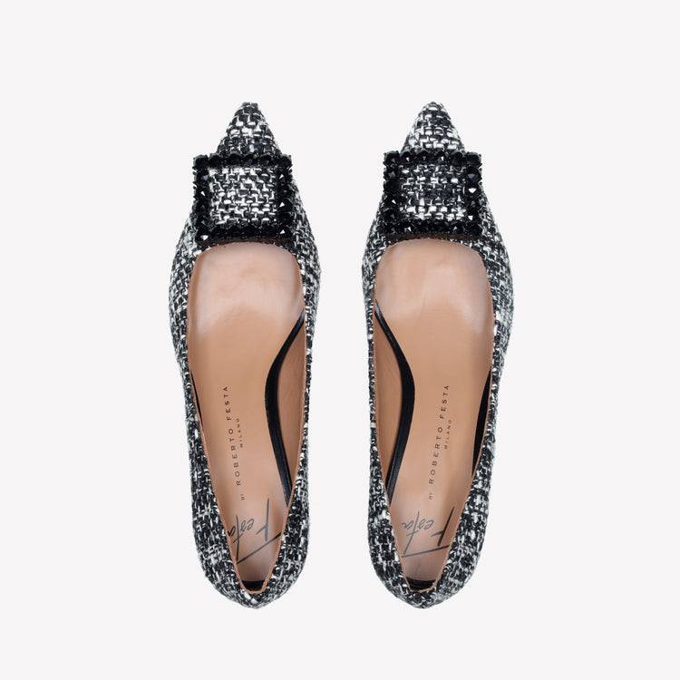 Roberto Festa DECOLLETE’ IN TESSUTO TWEED CON FIBBIA QUADRA CRISTALLI EVILLY Hotsell