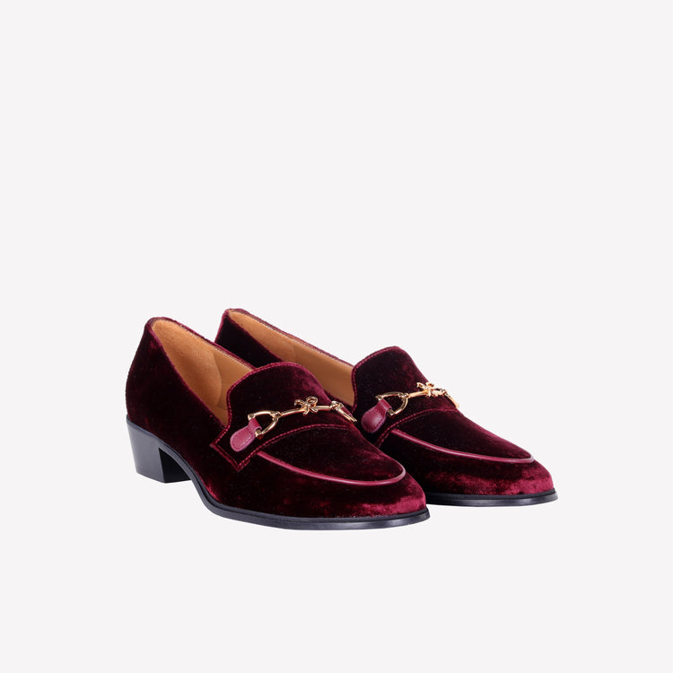 Roberto Festa MOCASSINO IN VELLUTO BORDEAUX CON ACCESSORIO MORSETTO ORO AXEL Vendita Economica