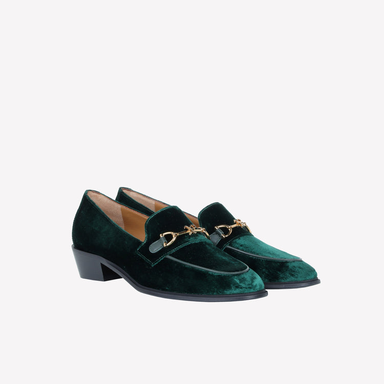 Roberto Festa MOCASSINO IN VELLUTO GREEN CON ACCESSORIO MORSETTO ORO AXEL Saldi Di Fabbrica