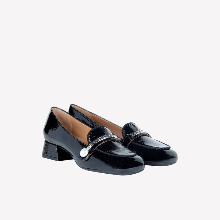 Roberto Festa MOCASSINO IN VERNICE NERA CON ACCESSORIO CATENA ARGENTO DODI Negozio