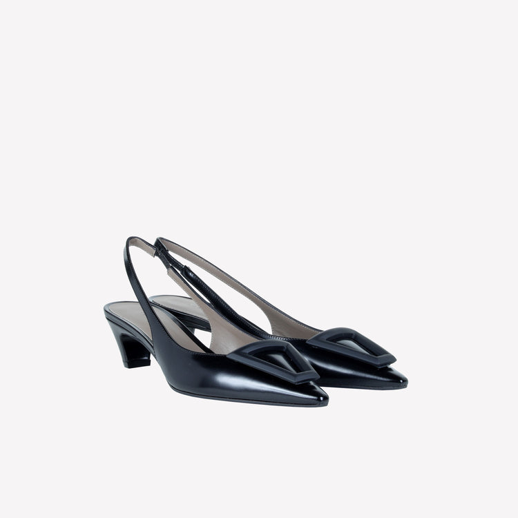 Roberto Festa SLINGBACK IN VITELLO SPAZZOLATO NERO CON FIBBIA GOMMATA DORIEN Nuova