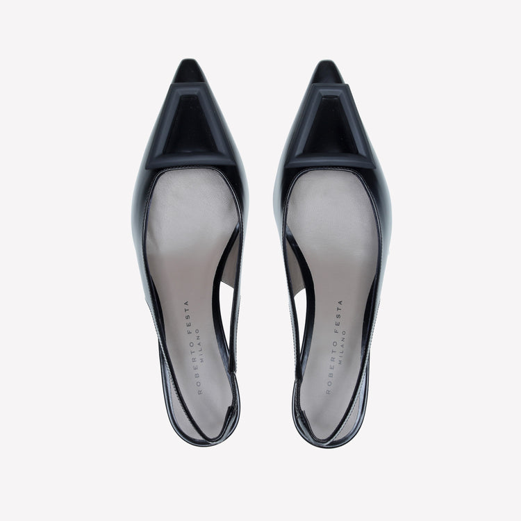 Roberto Festa SLINGBACK IN VITELLO SPAZZOLATO NERO CON FIBBIA GOMMATA DORIEN Nuova