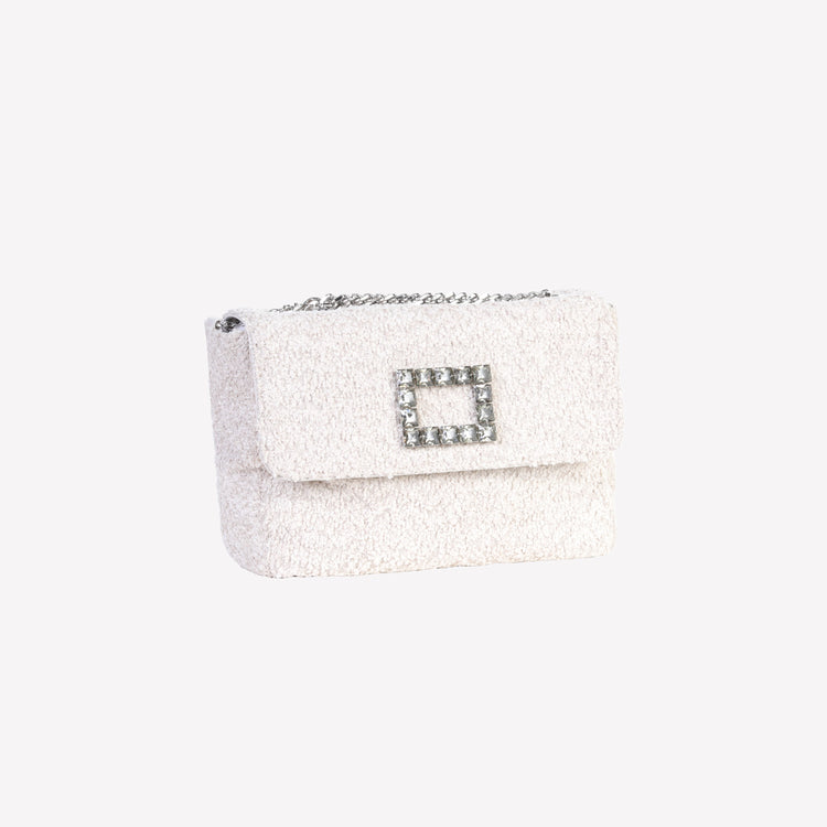 Roberto Festa BORSA A SPALLA IN BOUCLE CALCE CON ACCESSORIO STRASS TROPEA LUX Qualità