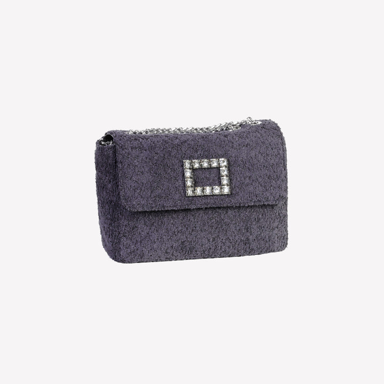 Roberto Festa BORSA A SPALLA IN BOUCLE NERO CON ACCESSORIO STRASS TROPEA LUX Vendita