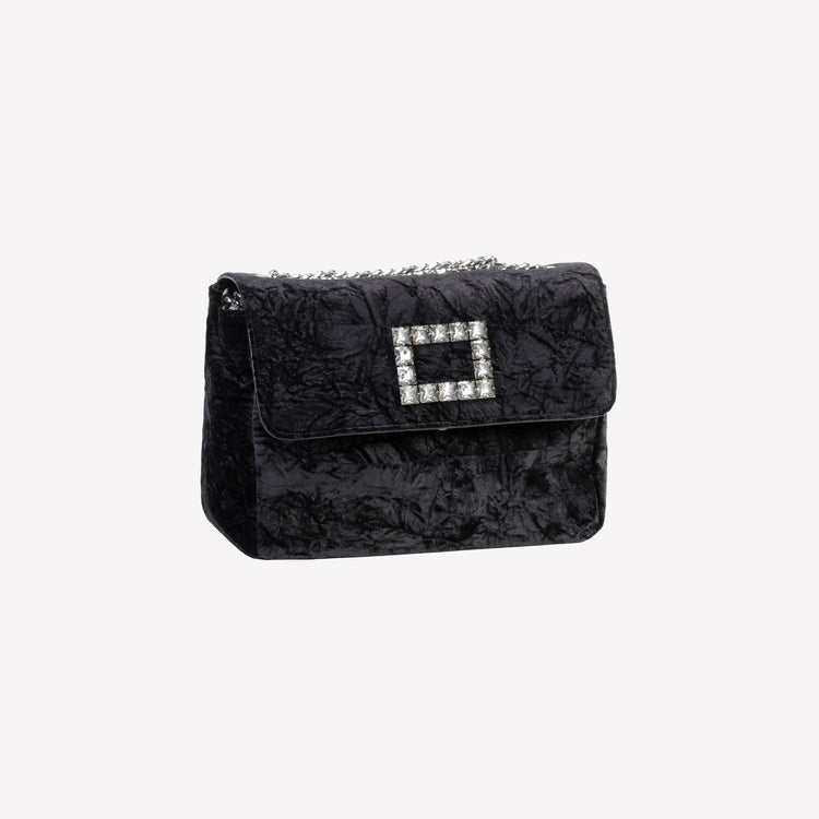 Roberto Festa BORSA A SPALLA IN VELLUTO NERO CON ACCESSORIO STRASS TROPEA LUX Promozione
