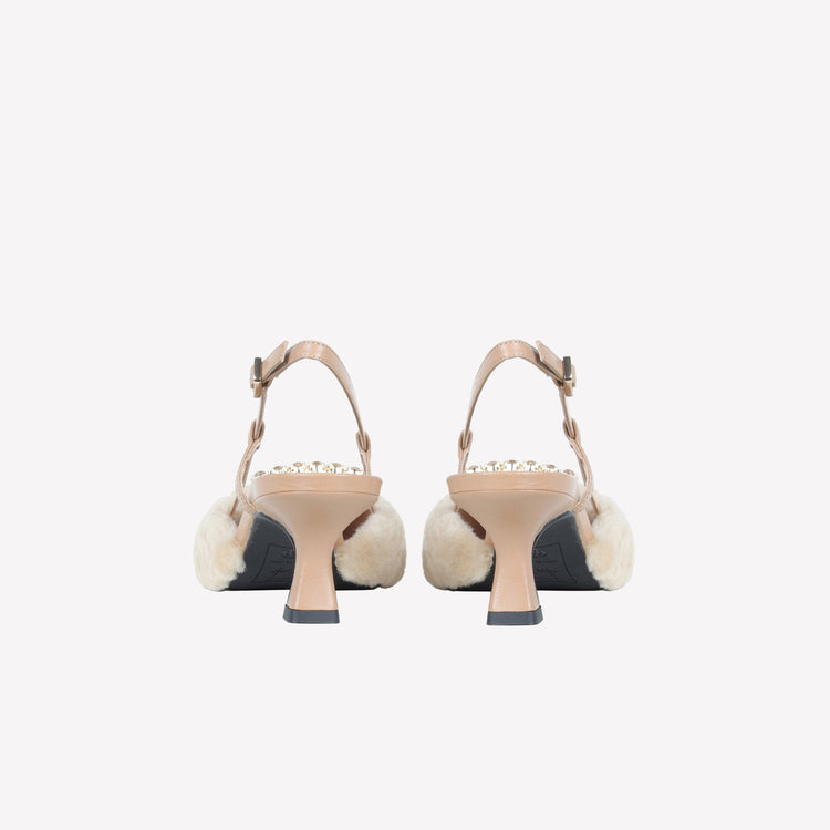 Roberto Festa SLINGBACK IN VISONE MIELE CON FIBBIA QUADRA CON CRISTALLI STEFI Spedizione Gratuita