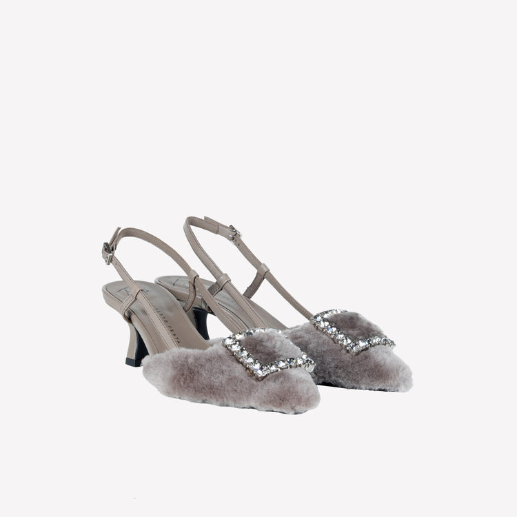 Roberto Festa SLINGBACK IN VISONE NUTRIA CON FIBBIA QUADRA CON CRISTALLI STEFI Pezzi Unici