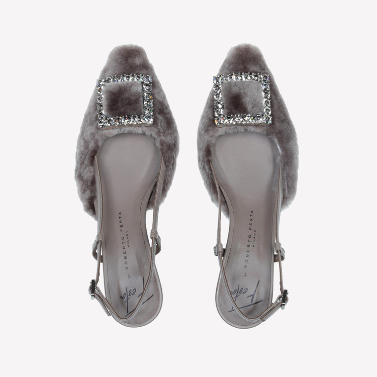 Roberto Festa SLINGBACK IN VISONE NUTRIA CON FIBBIA QUADRA CON CRISTALLI STEFI Pezzi Unici